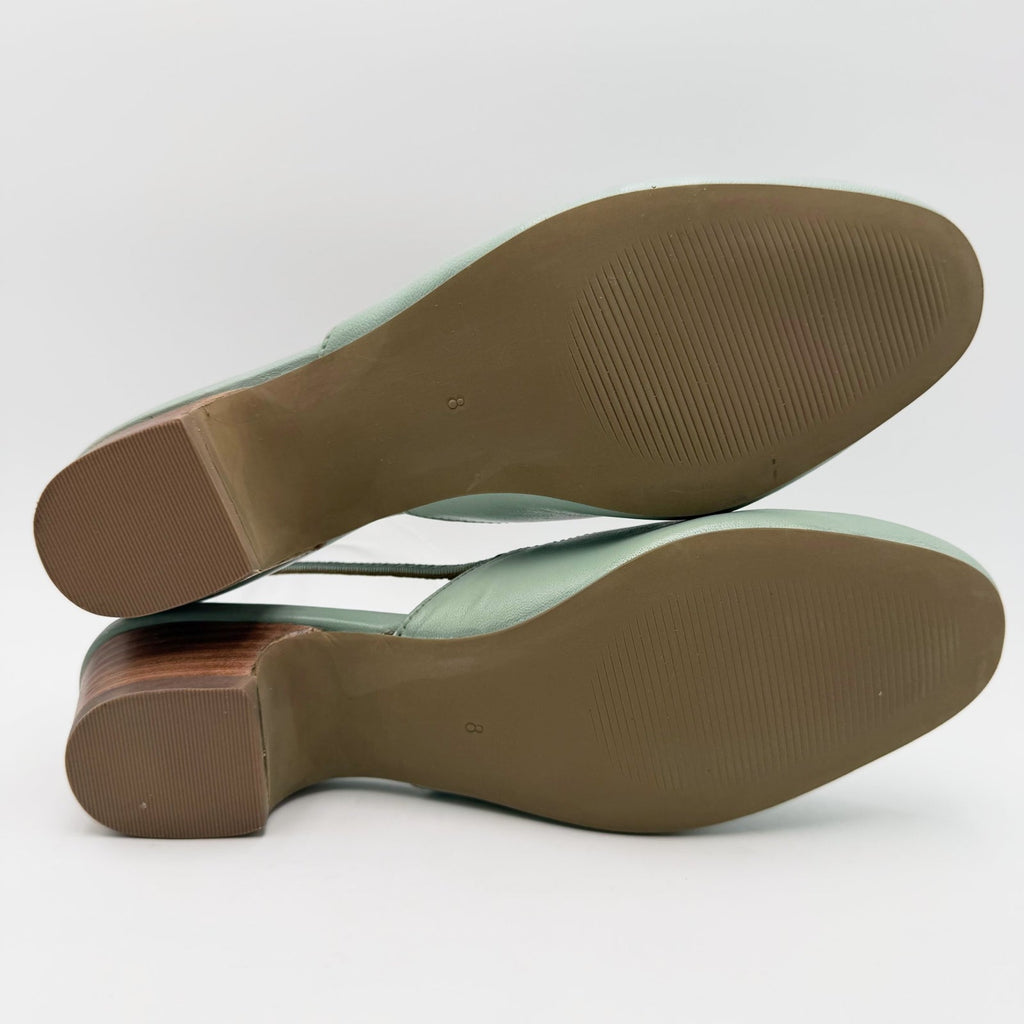 Coldwater Creek Womens Josie 2 Slingback Heels Size 8 WIDE Sea Green Leather NIB