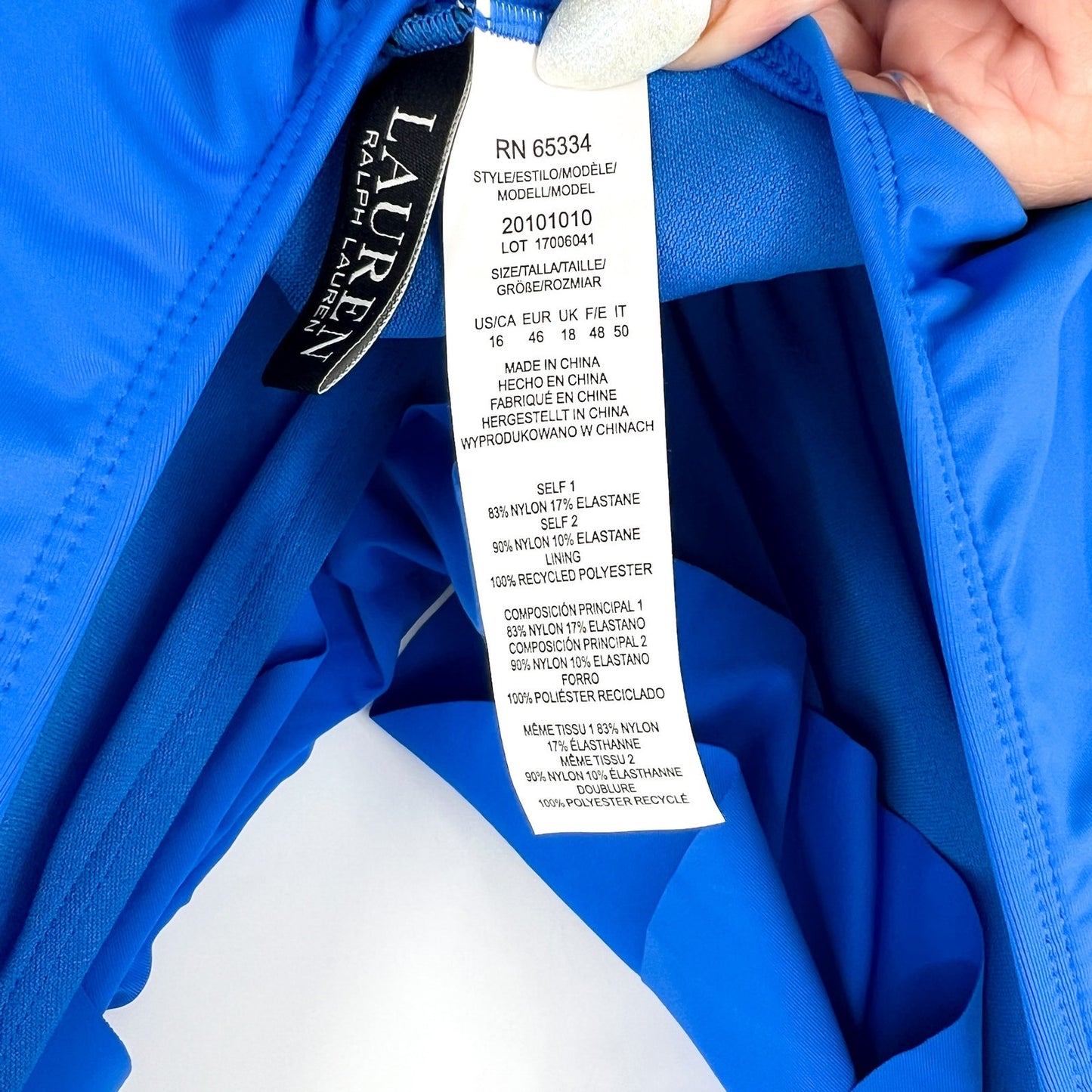 LAUREN RALPH LAUREN Ruffle One Piece Swimsuit Size 16 Royal Blue Beach Club NWT