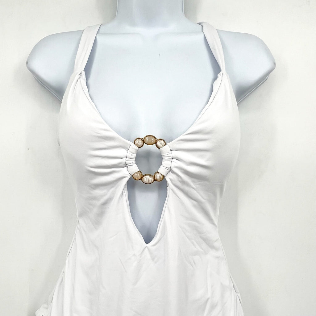 BECCA Women's Marble Canyon Ring One-Piece Swimsuit Large White V Neck NWT