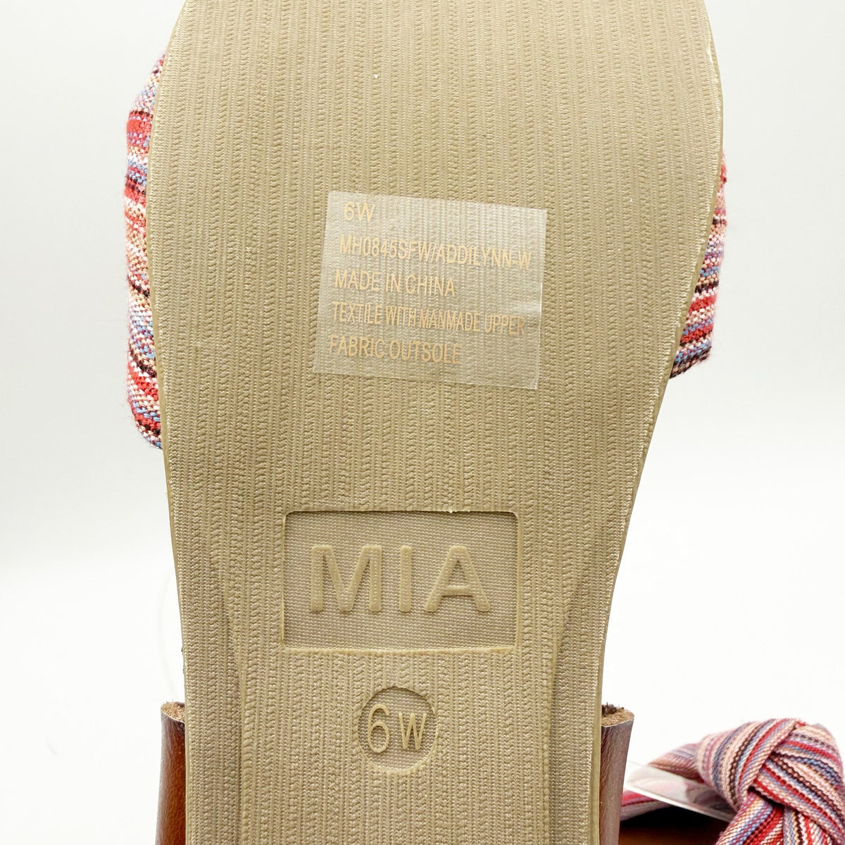 MIA Womens Addilynn Sandal US 6 Wide Brown Multicolor Knotted Fabric Front NWOB