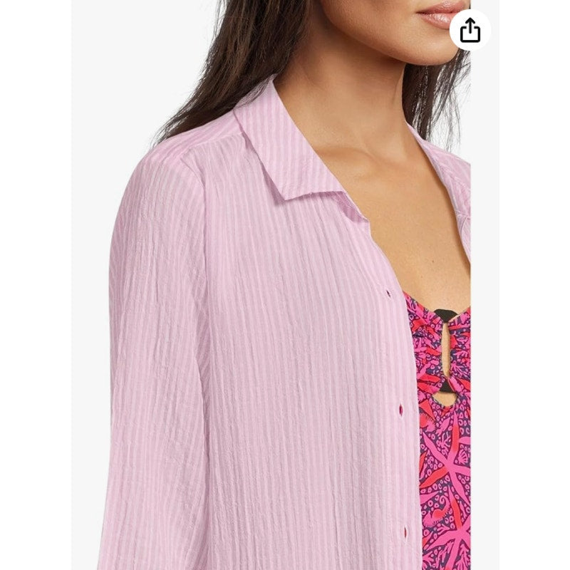 LILLY PULITZER Natalie Maxi Cover-up Dress Medium Conch Shell Pink Stripe NWT