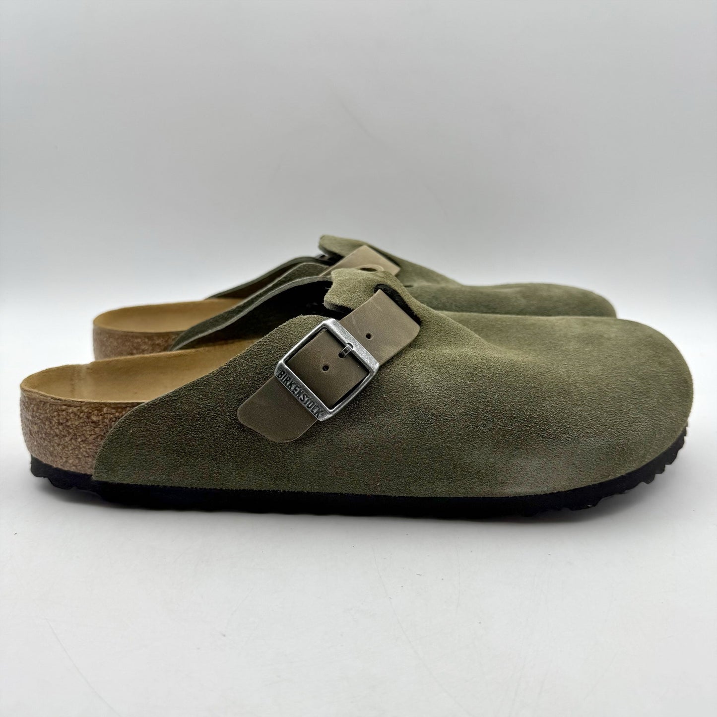 Birkenstock Mens Boston Clogs EU 45 US 12 Green Suede Slip On NWOB