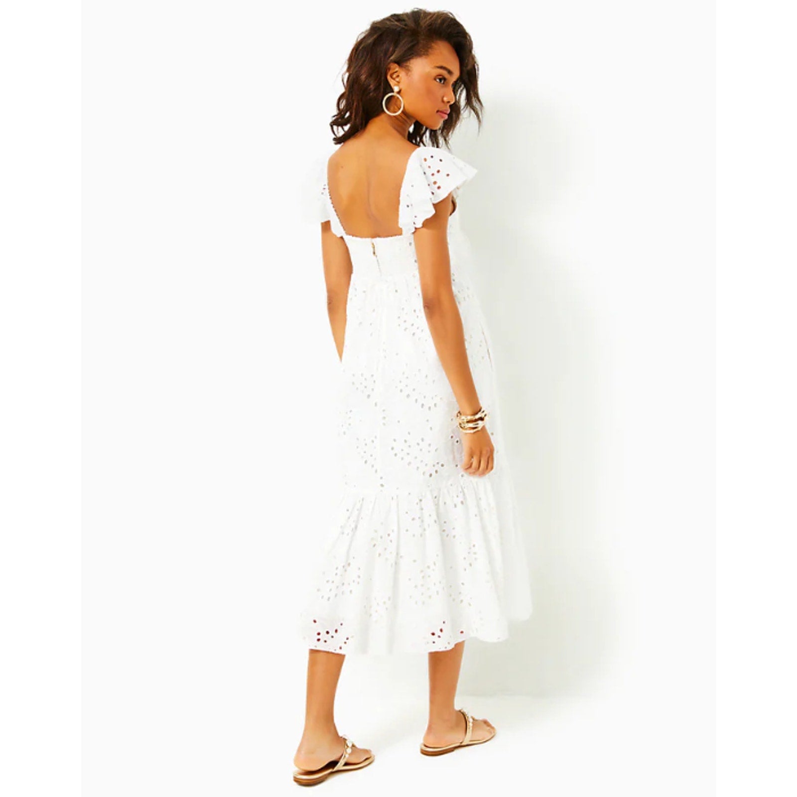 LILLY PULITZER Lantana Eyelet Midi Dress Size 10 Resort White Flutter Sleeve NWT