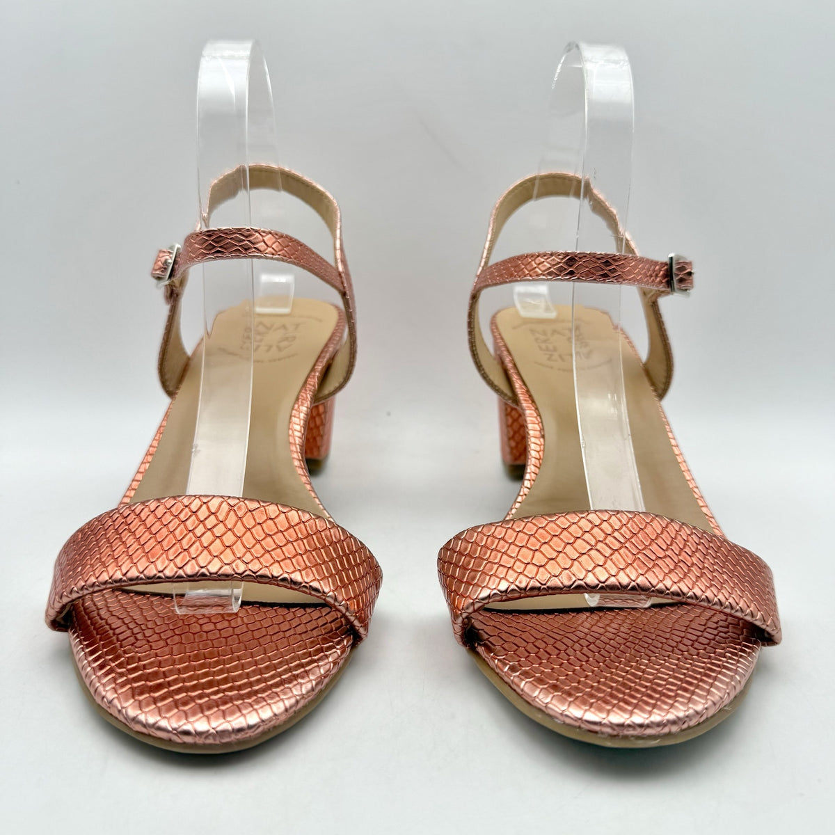 Naturalizer Womens Bristol Heel Sandal Size 8.5 Wide Orange Metallic Snake NWOB