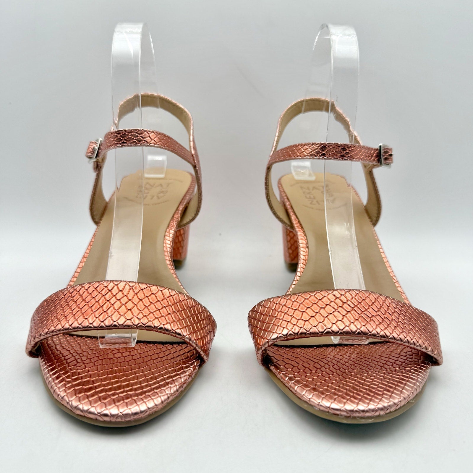 Naturalizer Womens Bristol Heel Sandal 8.5 Wide Orange Metallic Snake Print NWOB