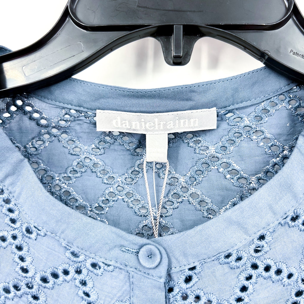DANIEL RAINN Womens Eyelet Blouse Small Blue Mirage Puff Long Sleeve NWT
