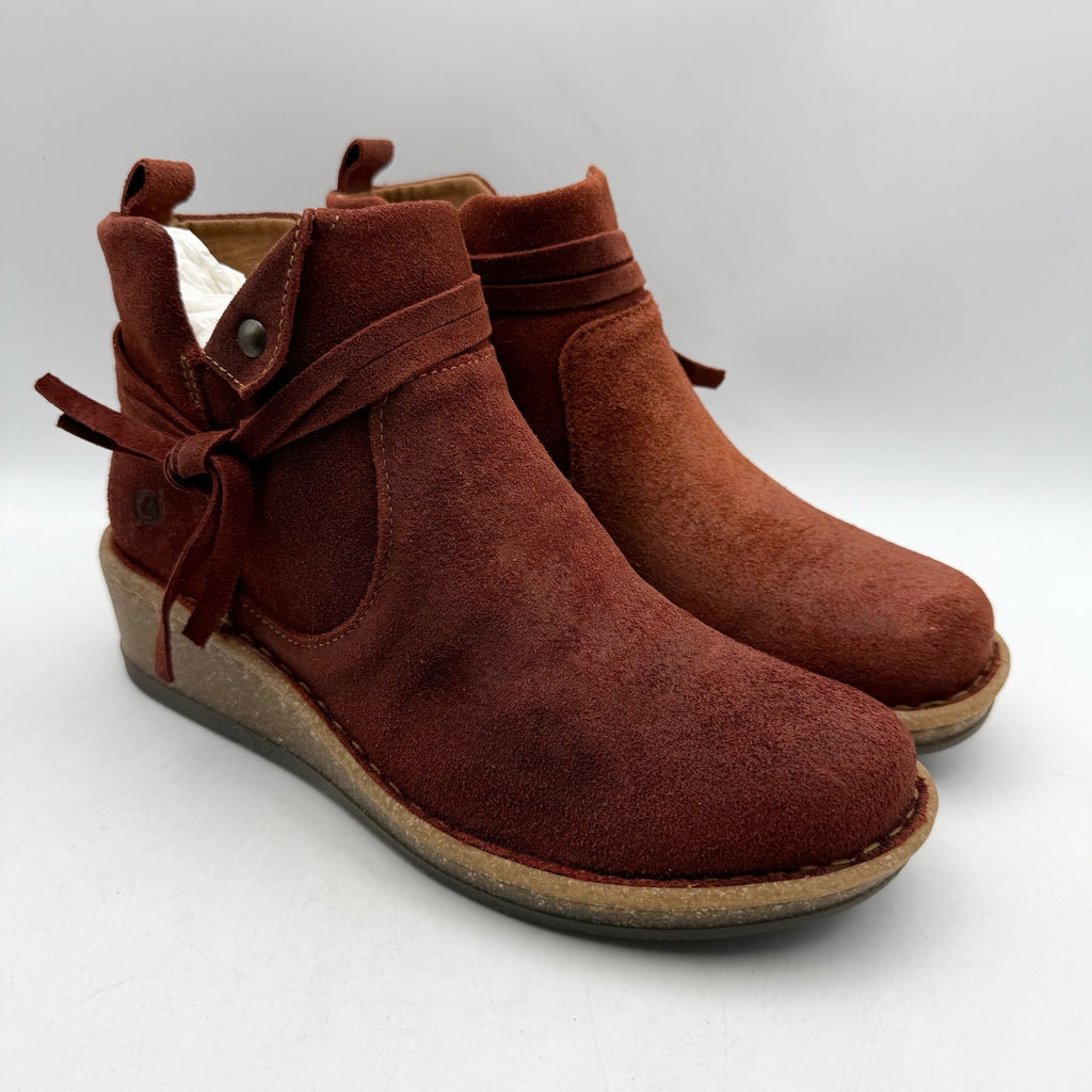 Born Womens Vaughn Ankle Booties US 8 M EU 38.5 Red Distressed Suede NWOB