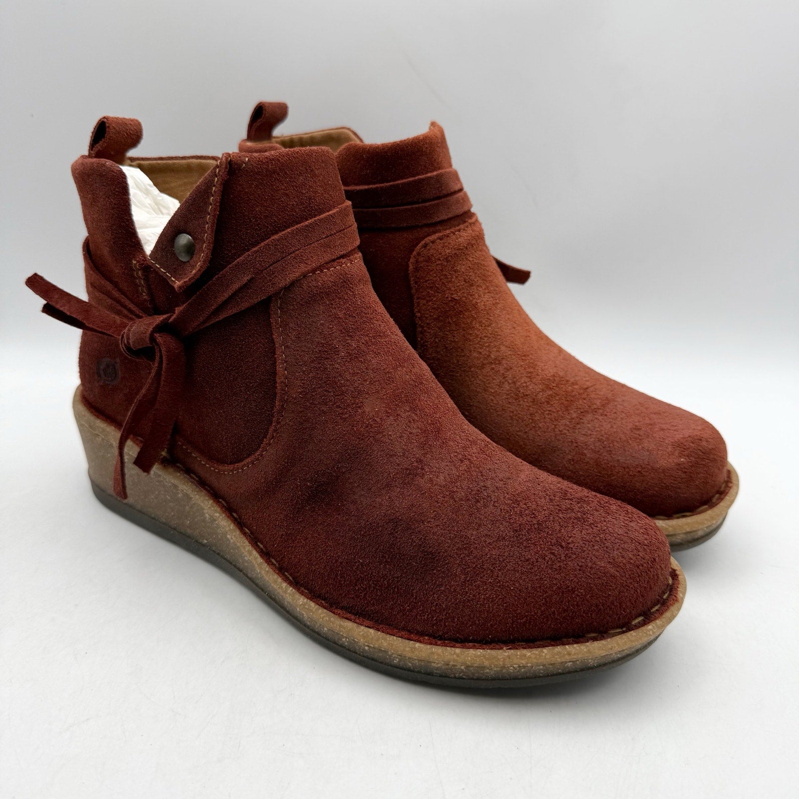 Born Womens Vaughn Ankle Booties US 8 M EU 38.5 Red Distressed Suede NWOB