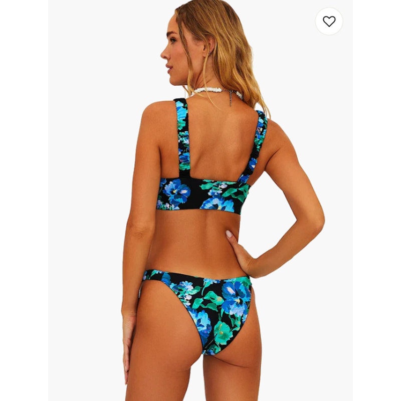 BEACH RIOT Womens Eliza Phoebe Bikini Bottoms Medium Black Green Pansy Print NWT