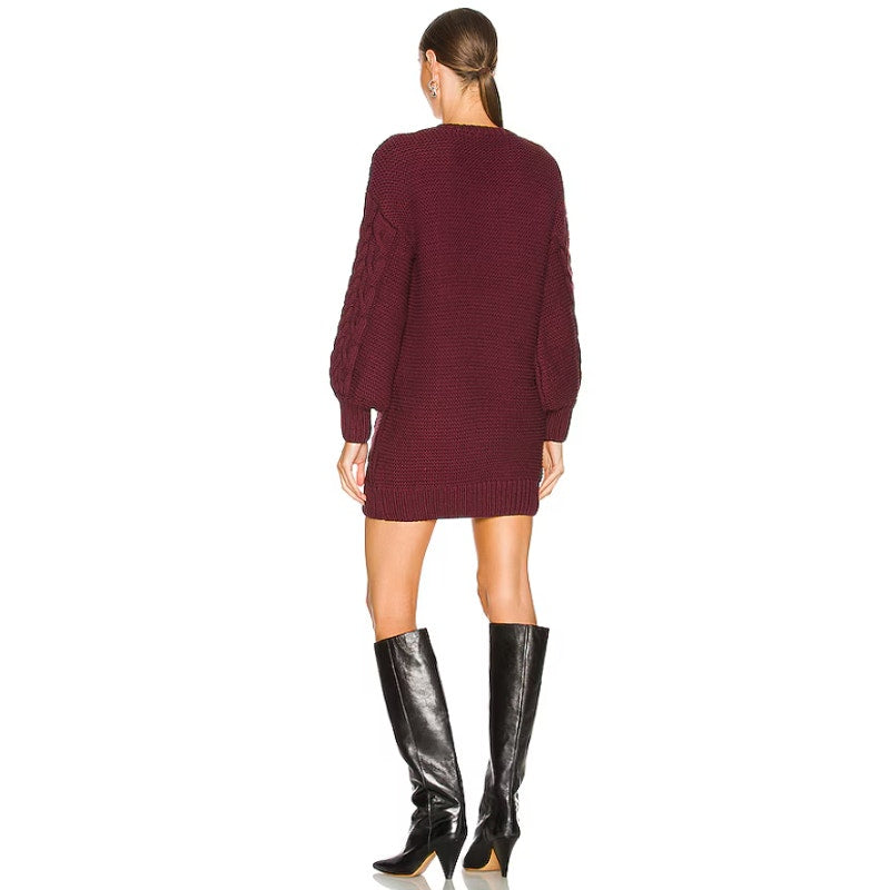 BARDOT Women's Bell Knit Sweater Dress Size 8 Burgundy Red Long Sleeve NWT