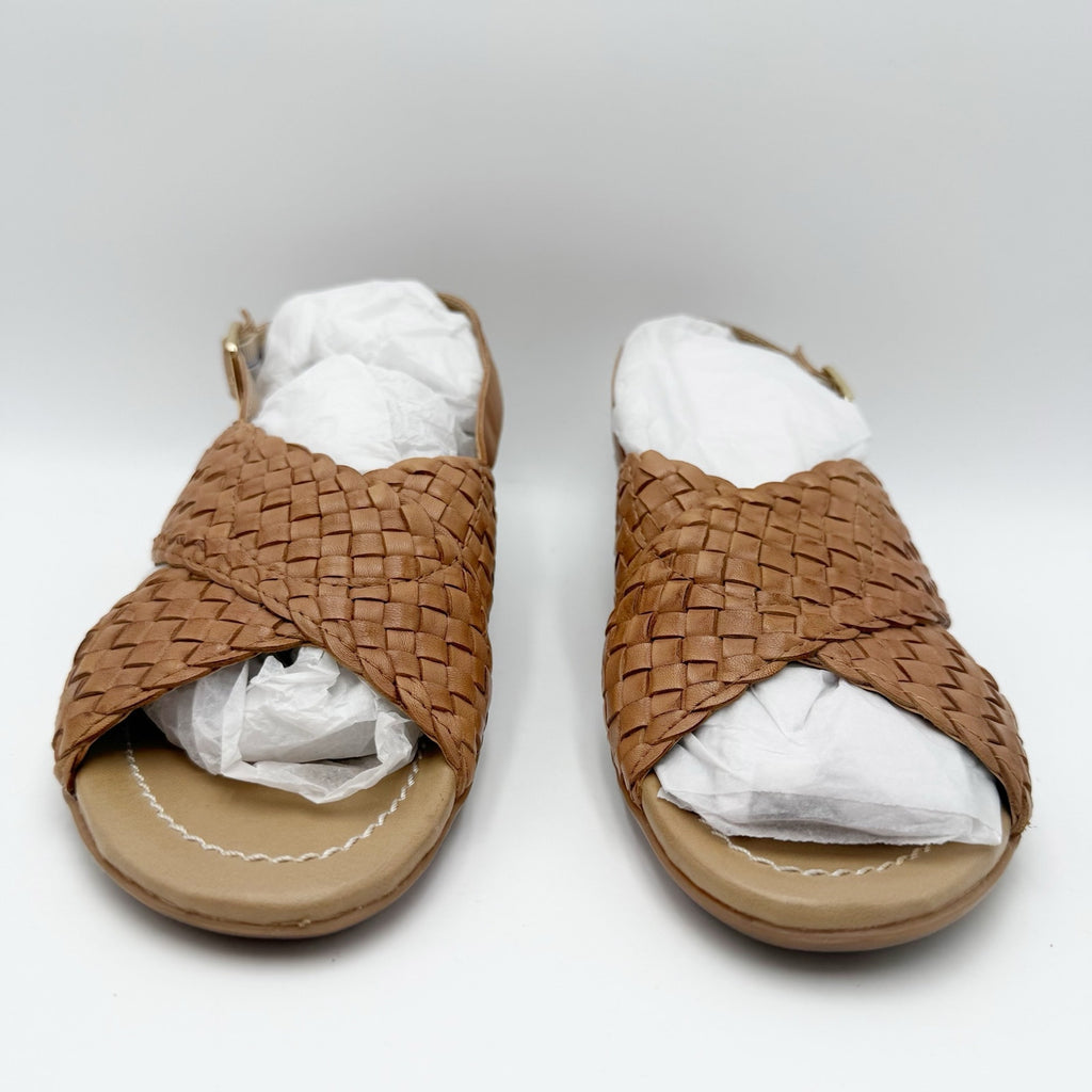 Vaneli Womens Tagus Sandals US 8 Narrow Camel Brown Burnished Woven Leather NIB