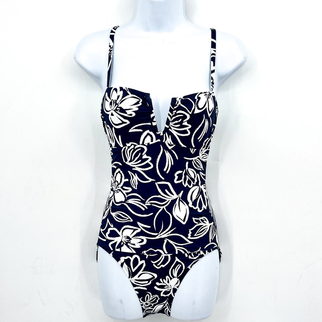 LAUREN RALPH LAUREN Allora Underwire OTS One Piece Sz 10 Blue White Floral NWT