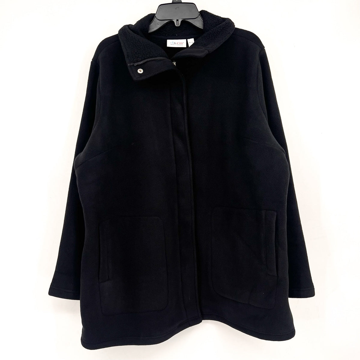 DENIM & CO. Women's Fleece Bonded Sherpa Jacket XL Black NWOT