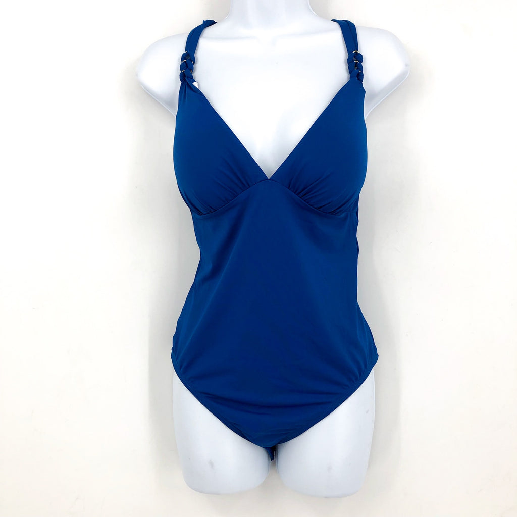 BLEU ROD BEATTIE Ring Master Drape One-Piece Swimsuit Size 8 Blue Azure NWT