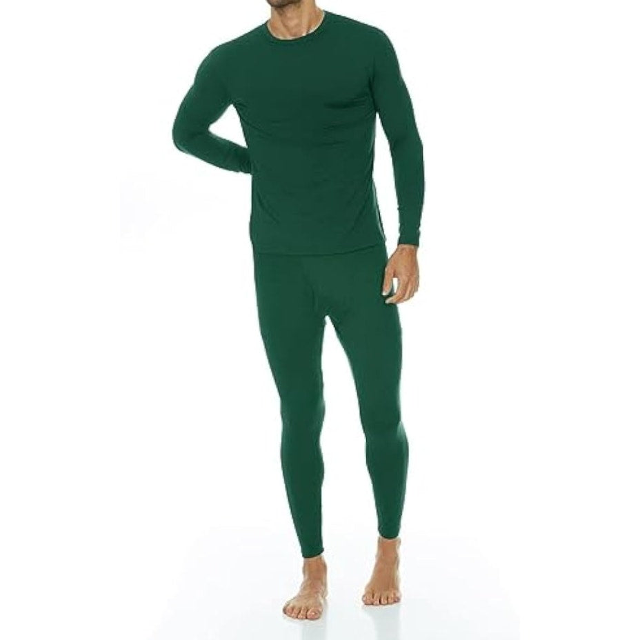 THERMAJOHN Mens Thermal Underwear Long Johns Set Large Hunter Green V-Neck NWOT