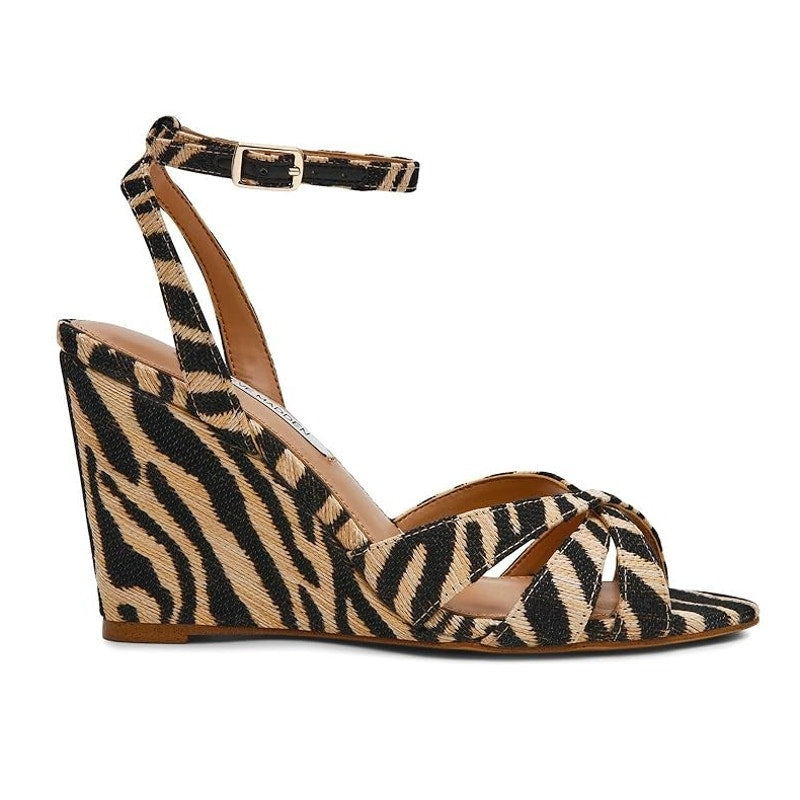 Steve Madden Womens Harbor Wedge Sandals Size 8 M Zebra Brown Black NIB