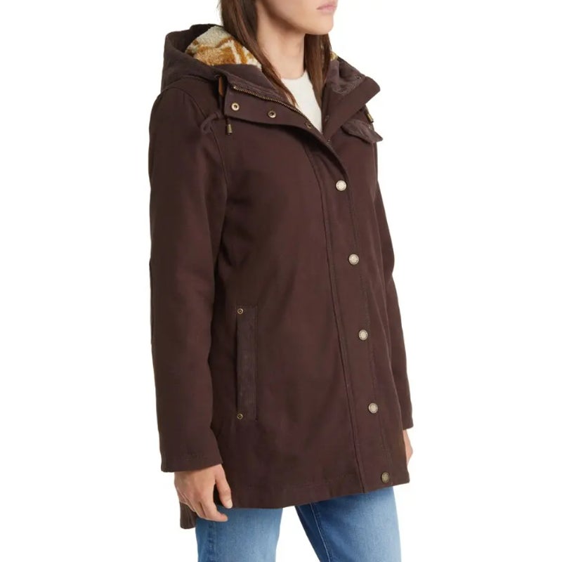 PENDLETON Womens Maria Canvas Corduroy Trim Parka XXL Coffee Brown Hooded NWT