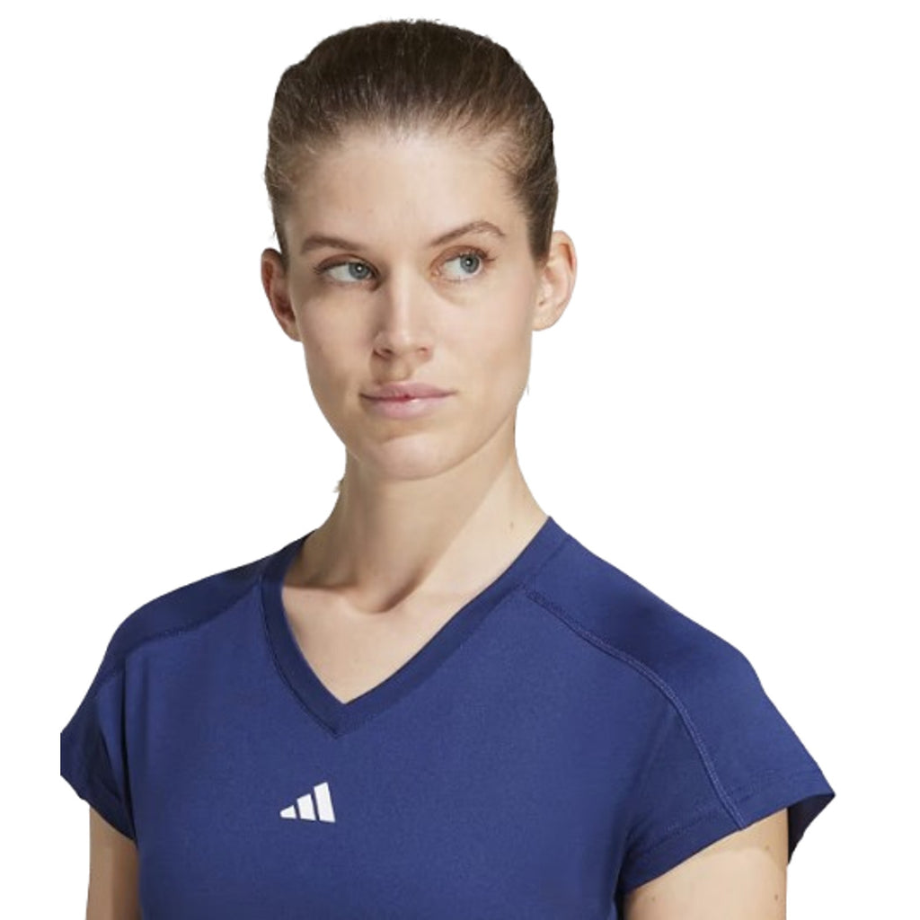 ADIDAS Women's Train Essentials V-Neck Tshirt Medium Dark Blue Short Sleeve NWT