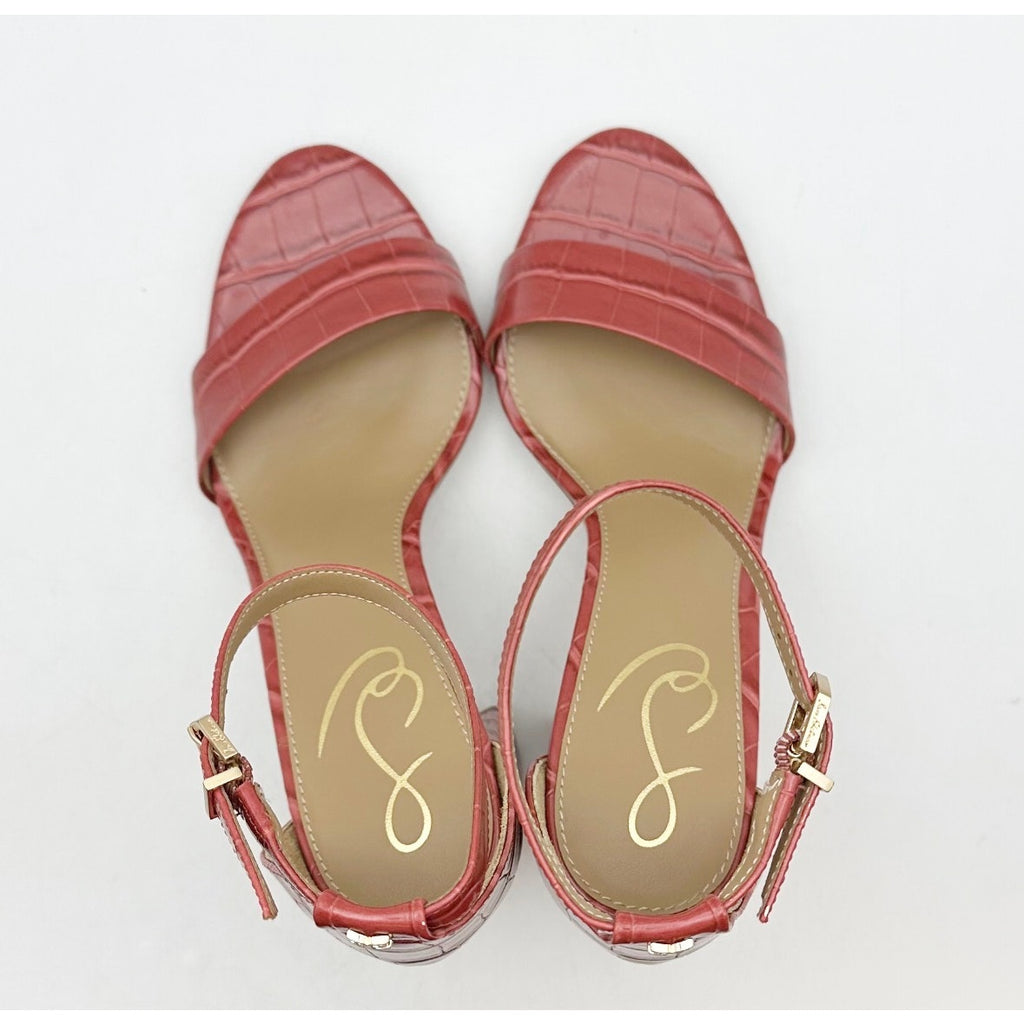 SAM EDELMAN Womens Yaro Dress Sandals Size 7 M Rosed Red Faux Leather Heel NWOB