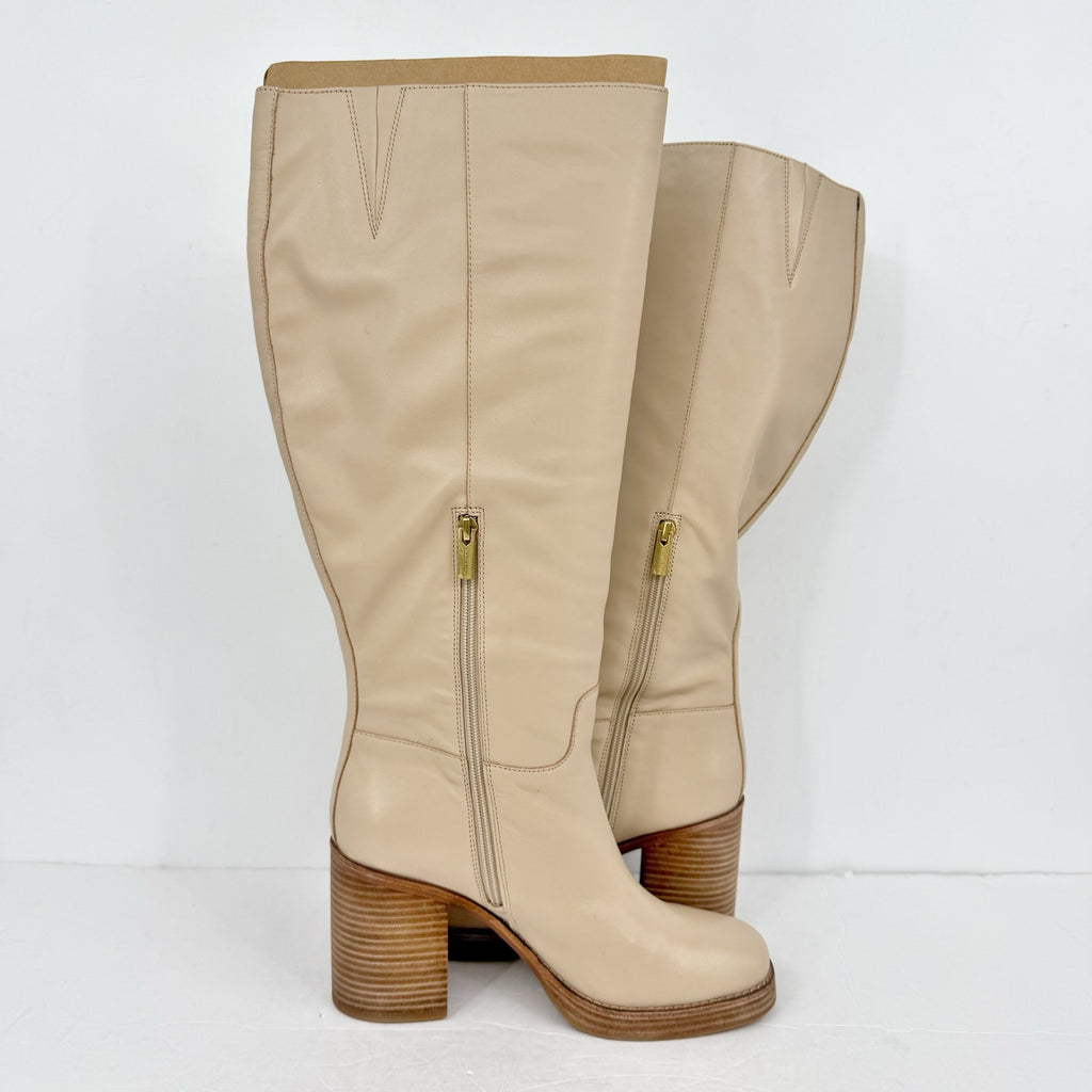Vince Camuto Womens Gibi Knee High Boots US 10 M WIDE CALF Beige Leather NIB