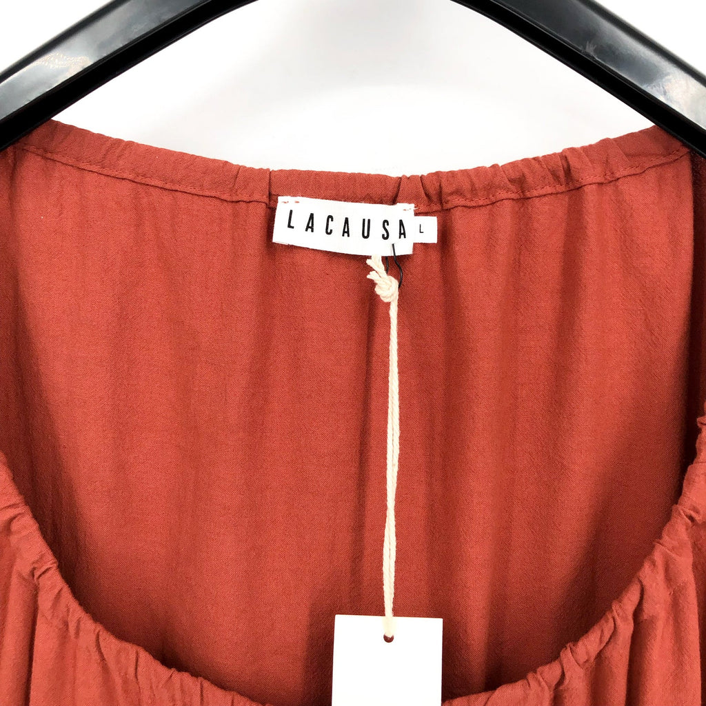 LACAUSA Women's Tate Tiered Midi Dress Large Rustic Orange Long Sleeve NWT