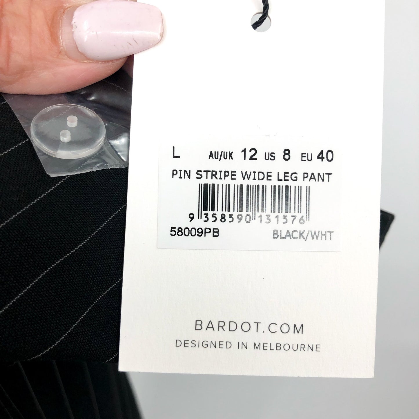 BARDOT Women's Pinstripe Wide Leg Pants US 8 Large Black High Rise NWT