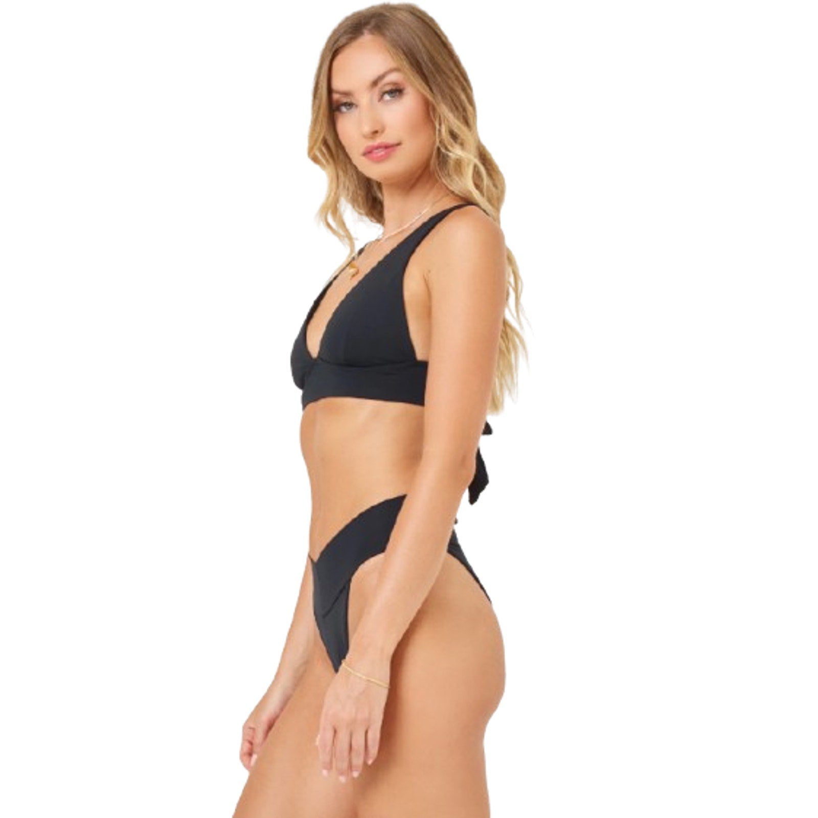 L*SPACE Women's Harley Bralette Bikini Top Small Black Low Tie Back NWT