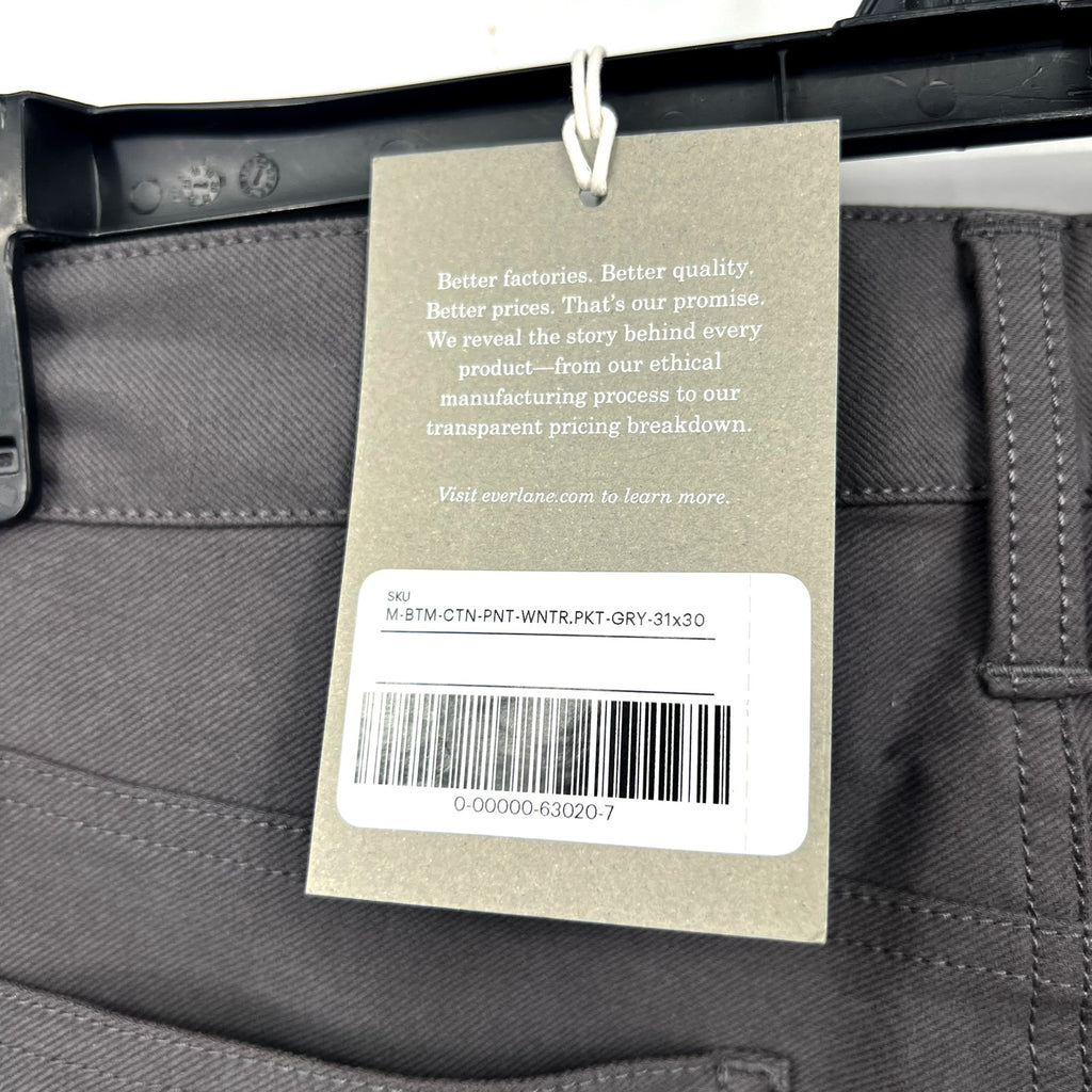 EVERLANE Men's Stretch Twill 5-Pocket Pants 31x30 Graphite Gray Slim Chinos NWT
