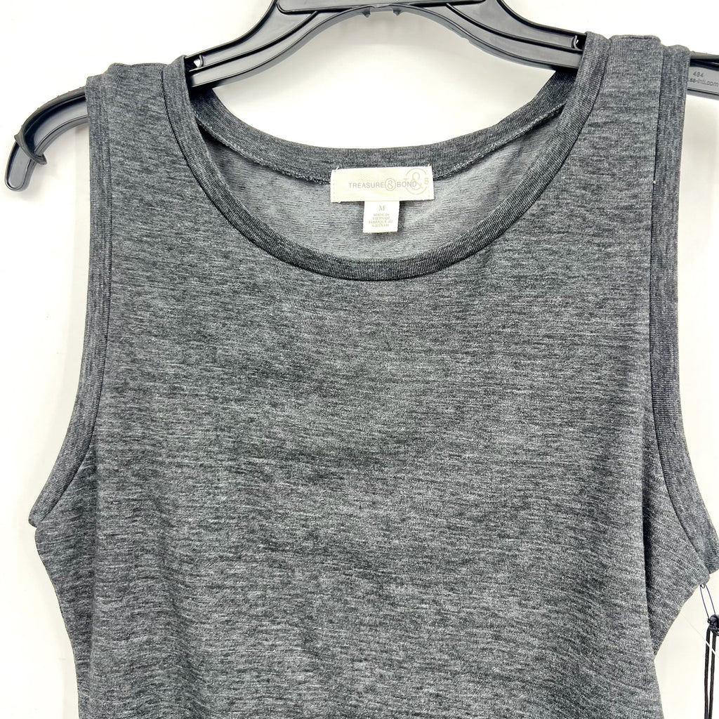 TREASURE & BOND Ruched Jersey Tank Dress Medium Charcoal Gray Sleeveless NWT