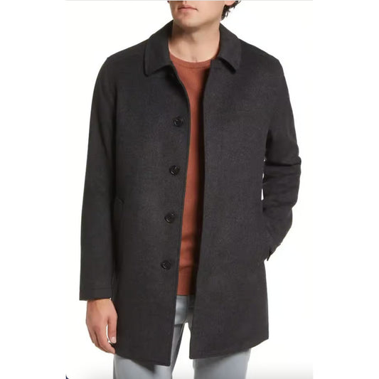 NORDSTROM Men's Russell Mac Wool & Cashmere Coat Grey Phantom Marl XL