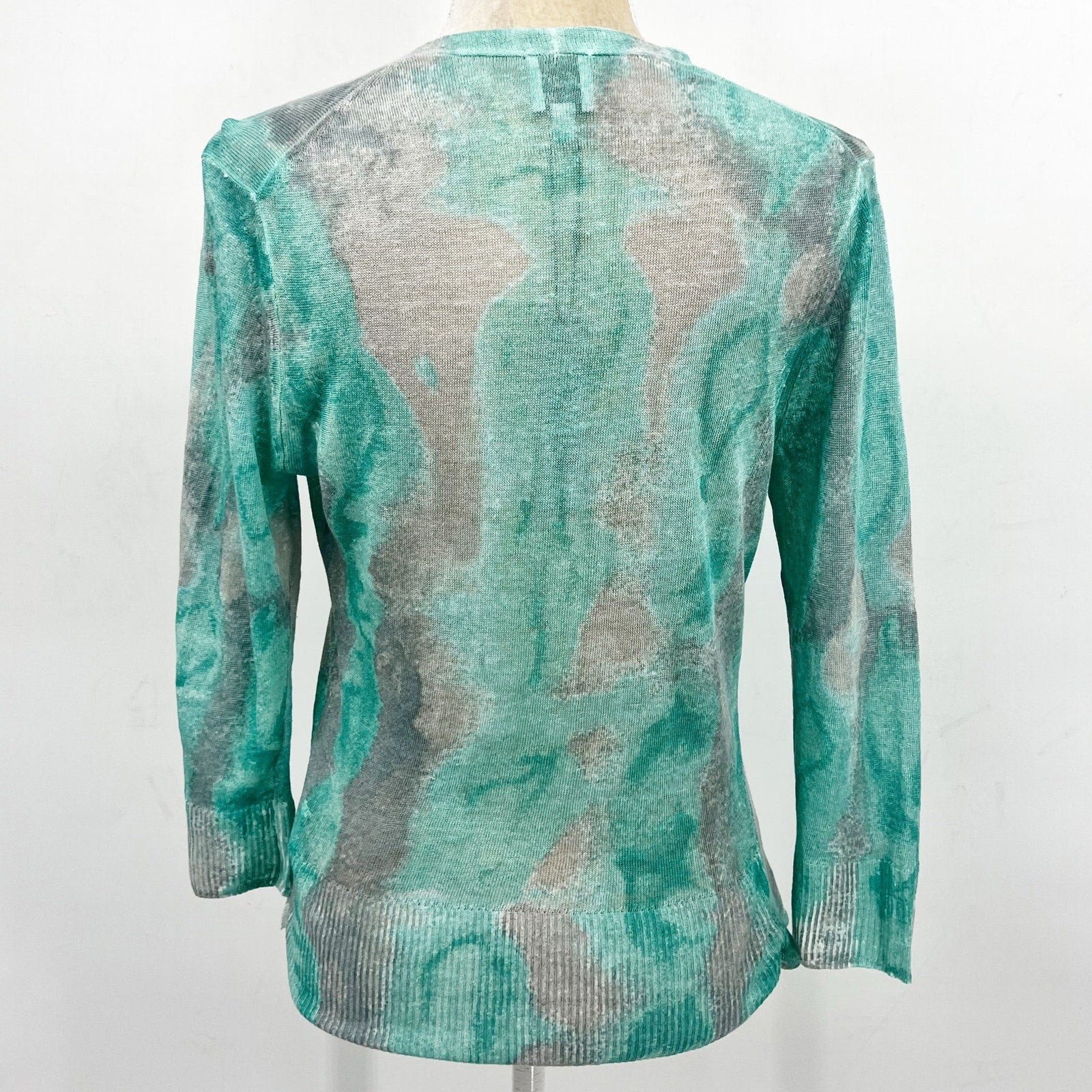 NIC + ZOE Women's Watercolor Waves 4-Way Cardigan Medium Green Grey Top NWT