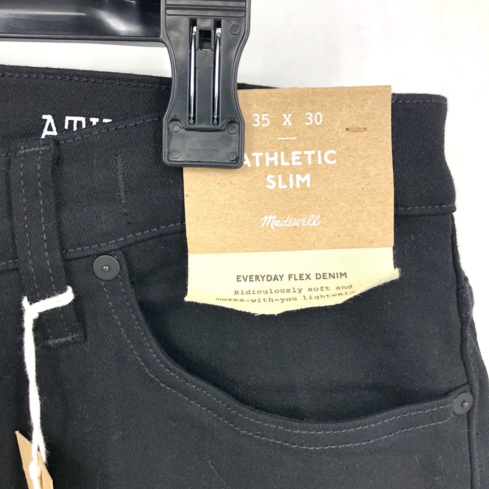 MADEWELL Men's Athletic Slim Jeans 35x30 Black Bainhart COOLMAX ND478 NWT