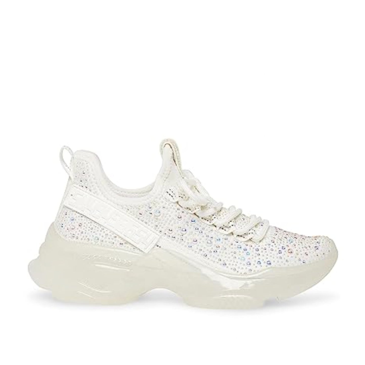 Steve Madden Women's Maxima Sneaker Size 8.5 White Rhinestone Embellished NIB