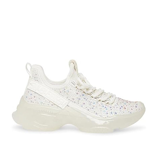 Steve Madden Women's Maxima Sneaker Size 8.5 White Rhinestone Embellished NIB