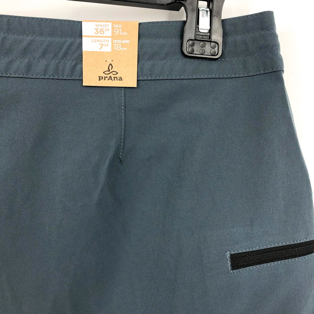 PRANA Men's Fenton Board Shorts Size 36 Grey Blue 7" Inseam Drawcord Swim NWT