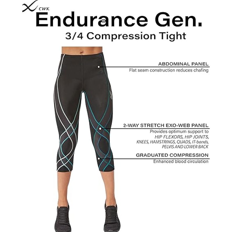 CW-X Women's Endurance Generator 3/4 Compression Tight XS Black/Deep Lake NWOT