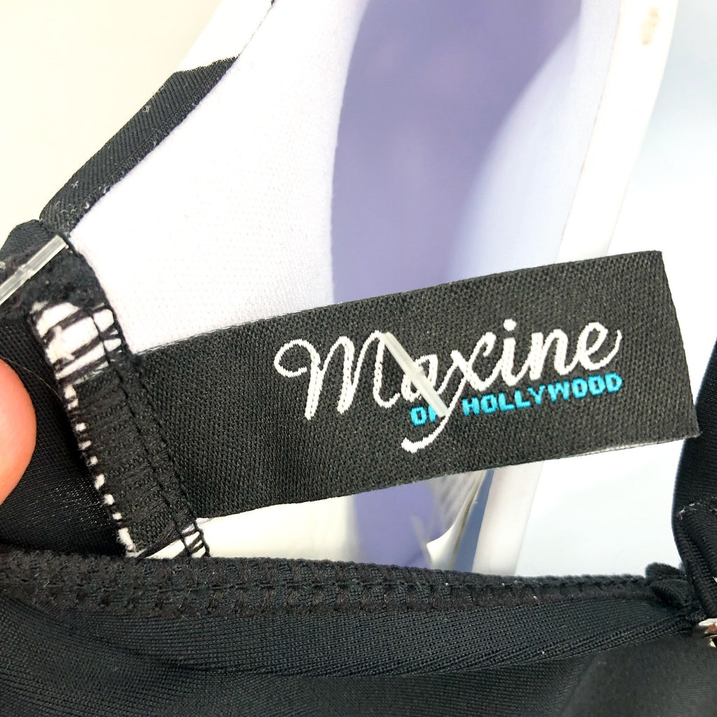 MAXINE OF HOLLYWOOD V-Neck Mio One Piece Swimsuit Size 14 Black White Dot NWT