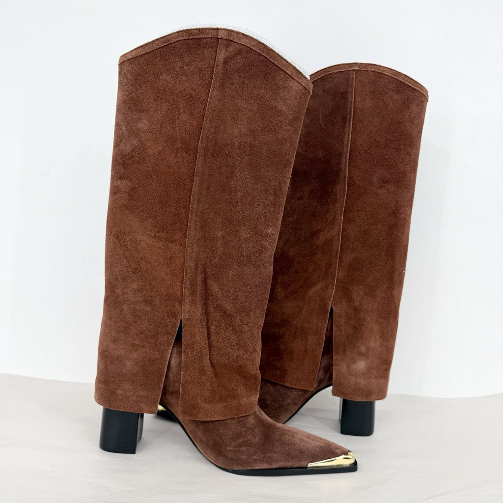 SCHUTZ Womens Raffaela Up Cloak Knee High Boots US 9 M Root Brown Suede NWOB