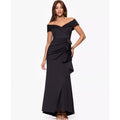 XSCAPE Women's Scuba Off The Shoulder Gown Size 4 Black Ruffle Crepe NWT