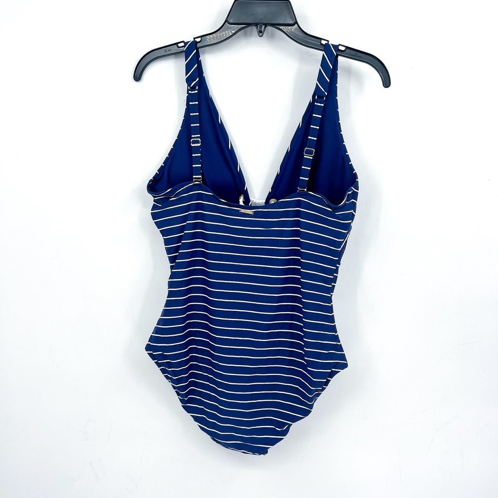 SEA LEVEL SWIM Shoreline Lace Up One Piece Swimsuit Size 10 Navy Blue White NWT