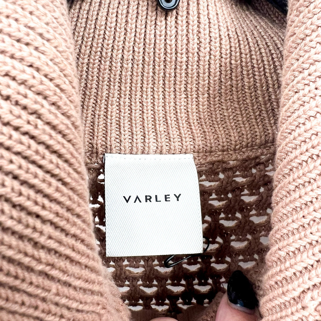 VARLEY Women's Eloise Full Zip Knit Jacket Small Tan Warm Taupe Pointelle NWT