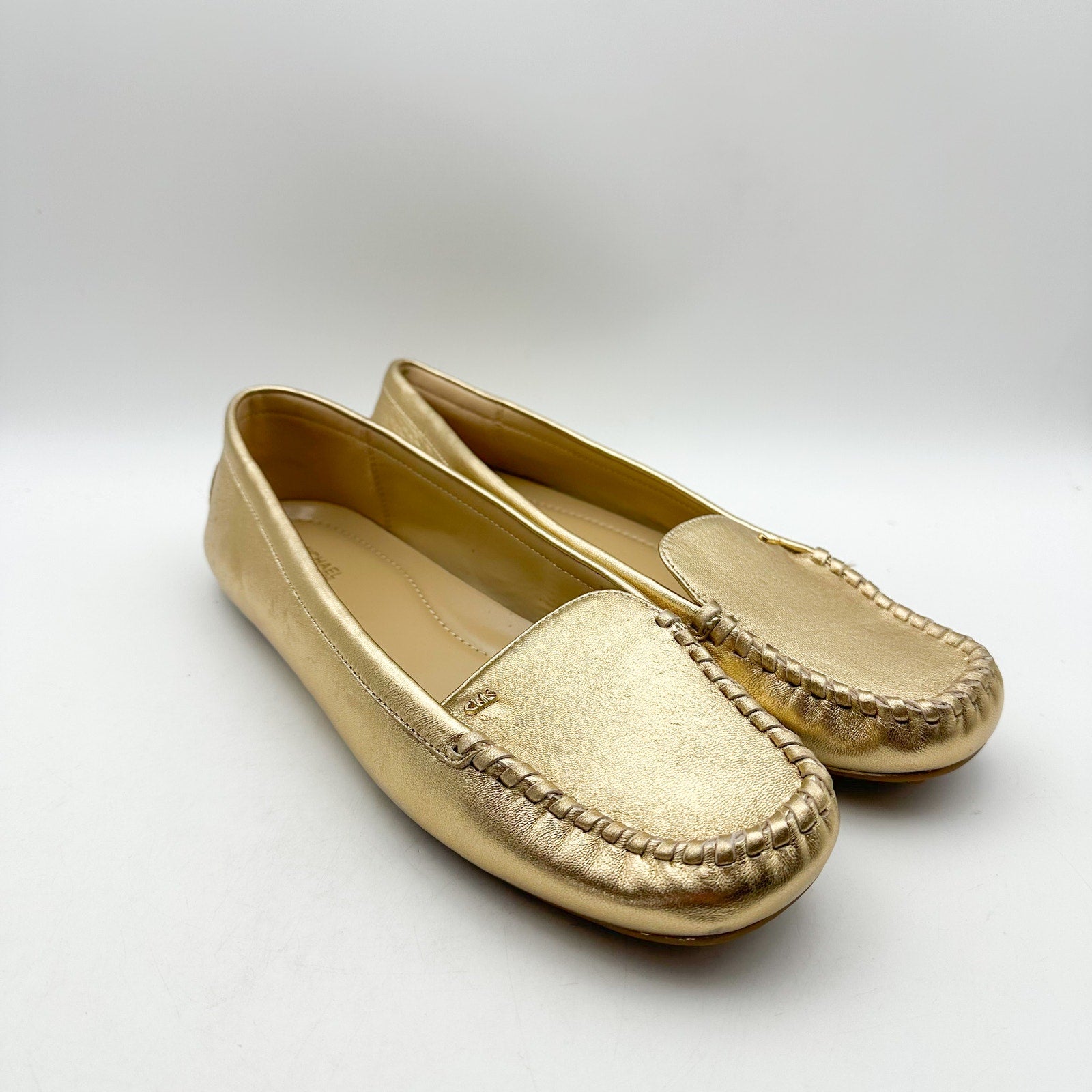 MICHAEL KORS Womens Eve Loafers Size 10 Metallic Gold Leather Slip-On NWOB