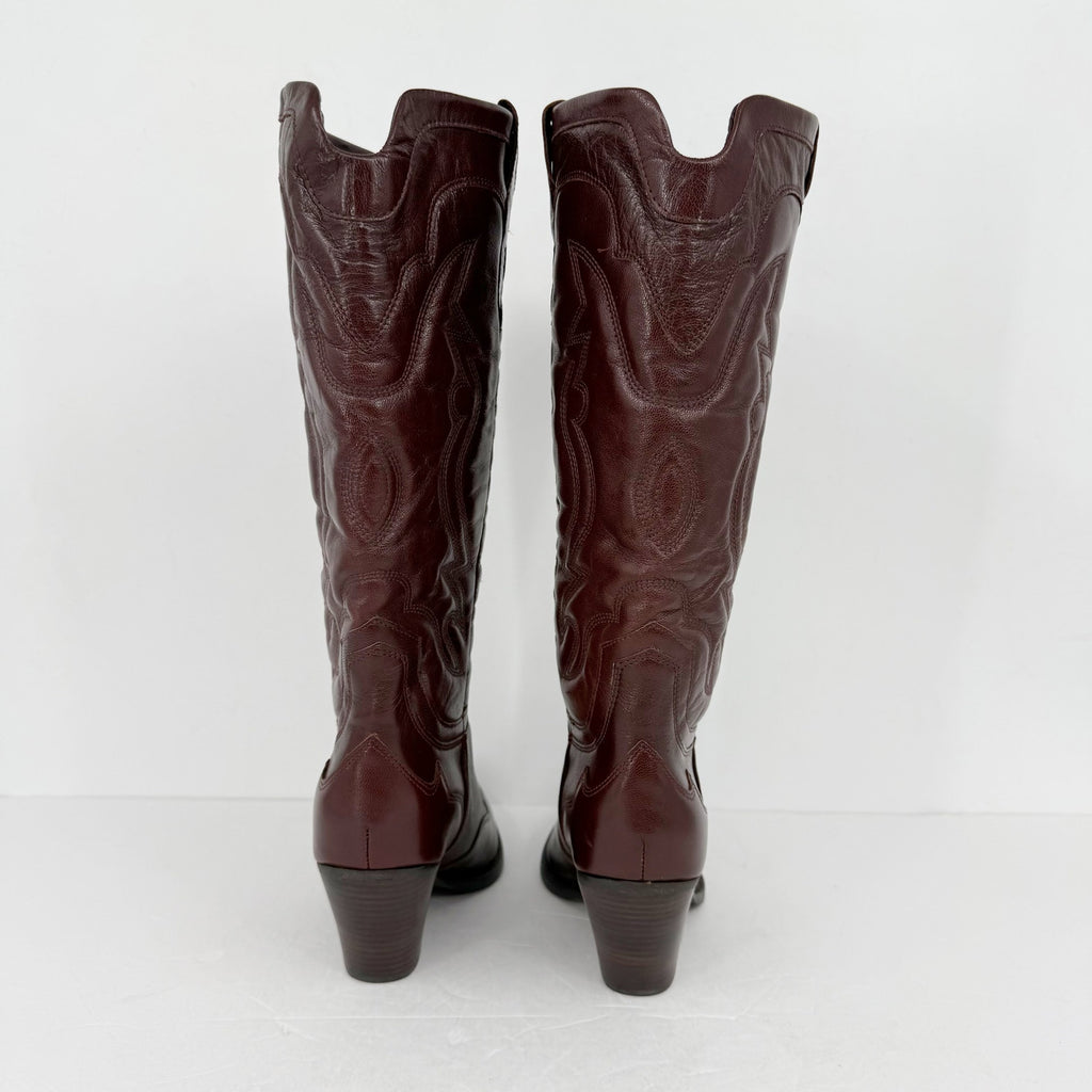Sam Edelman Women James Western US 9 M Wide Calf Red Brown Burgundy Leather NWOB