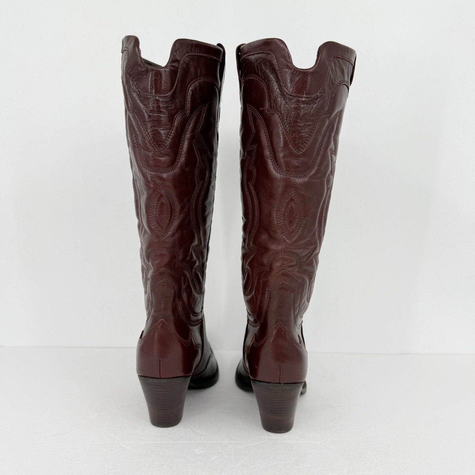 Sam Edelman Women James Western US 9 M Wide Calf Red Brown Burgundy Leather NWOB