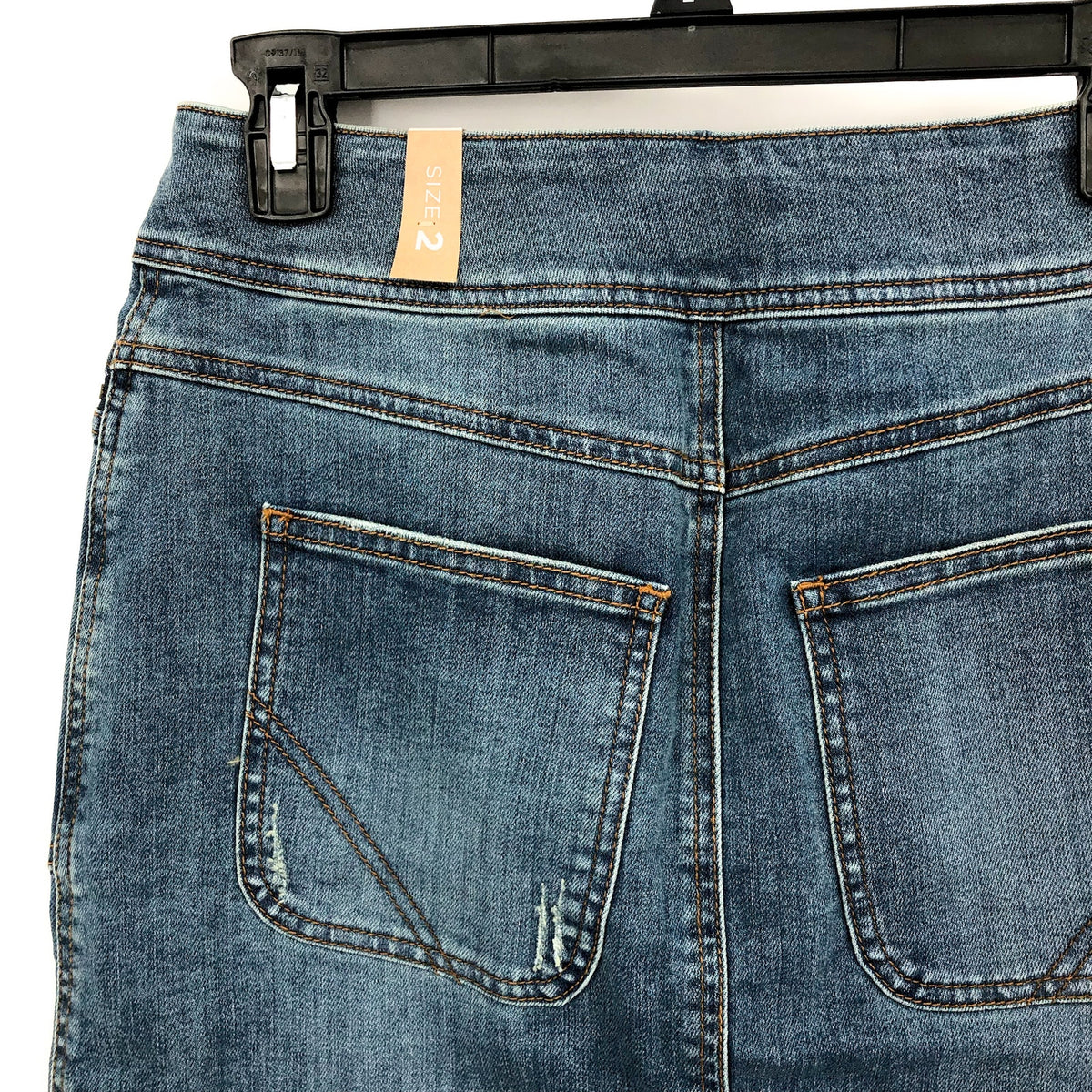PRANA Women's Broadway Denim Pencil Skirt Size 2 True Blue Organic Cotton NWT