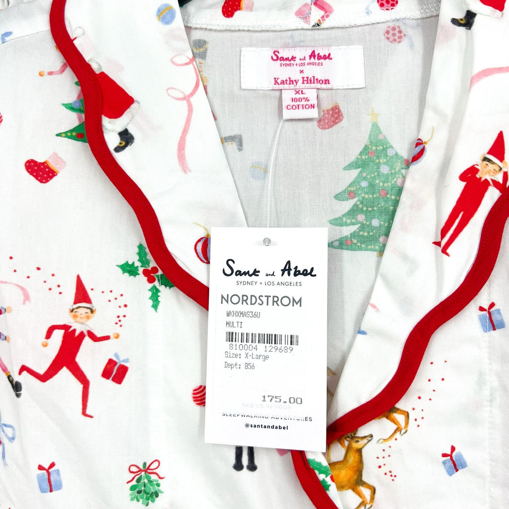 SANT AND ABEL X KATHY HILTON Christmas Magic Cotton Pajamas Set XL White NWT