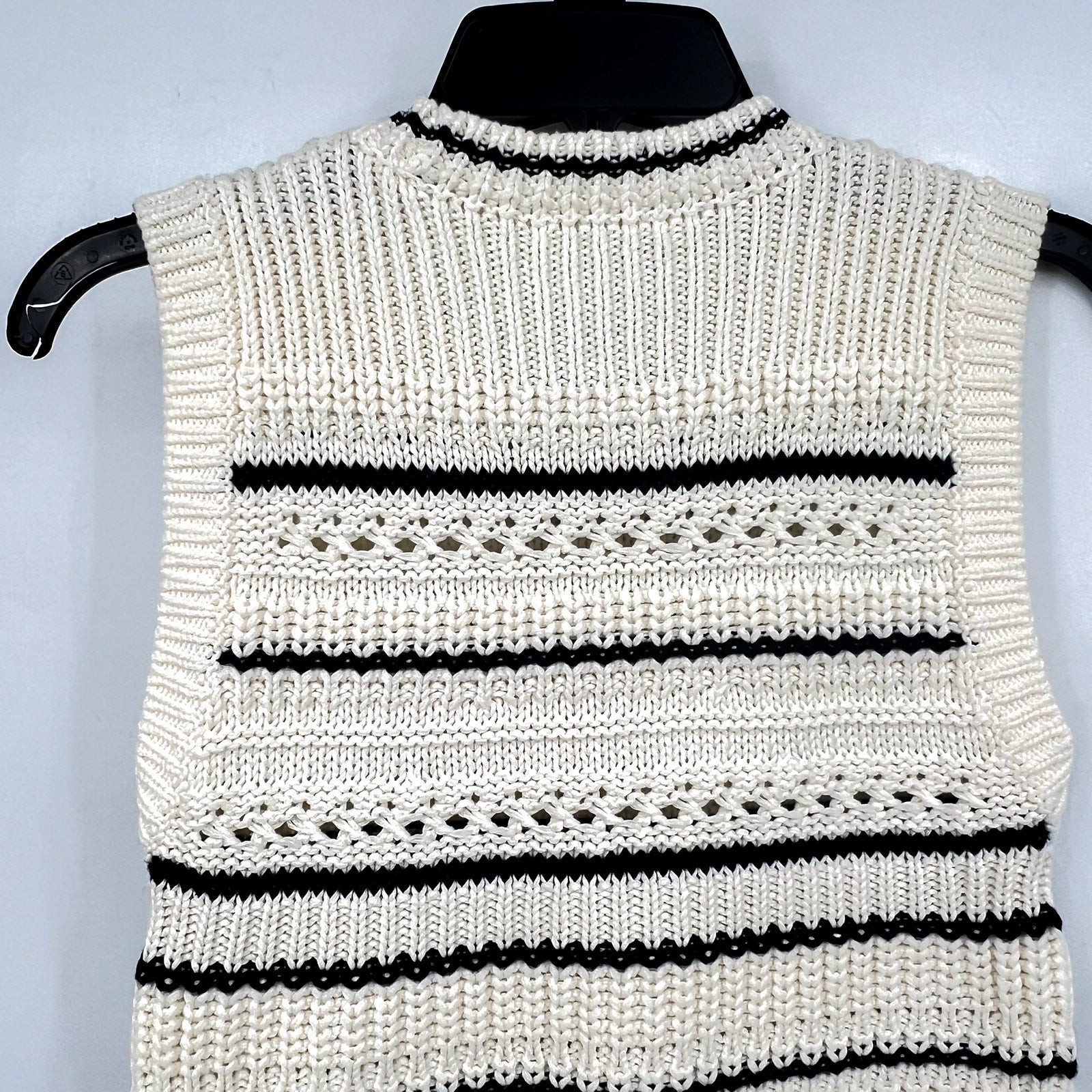 MADEWELL Womens Striped Sweater Vest Medium Cream Black Stripe 100% Cotton NWT