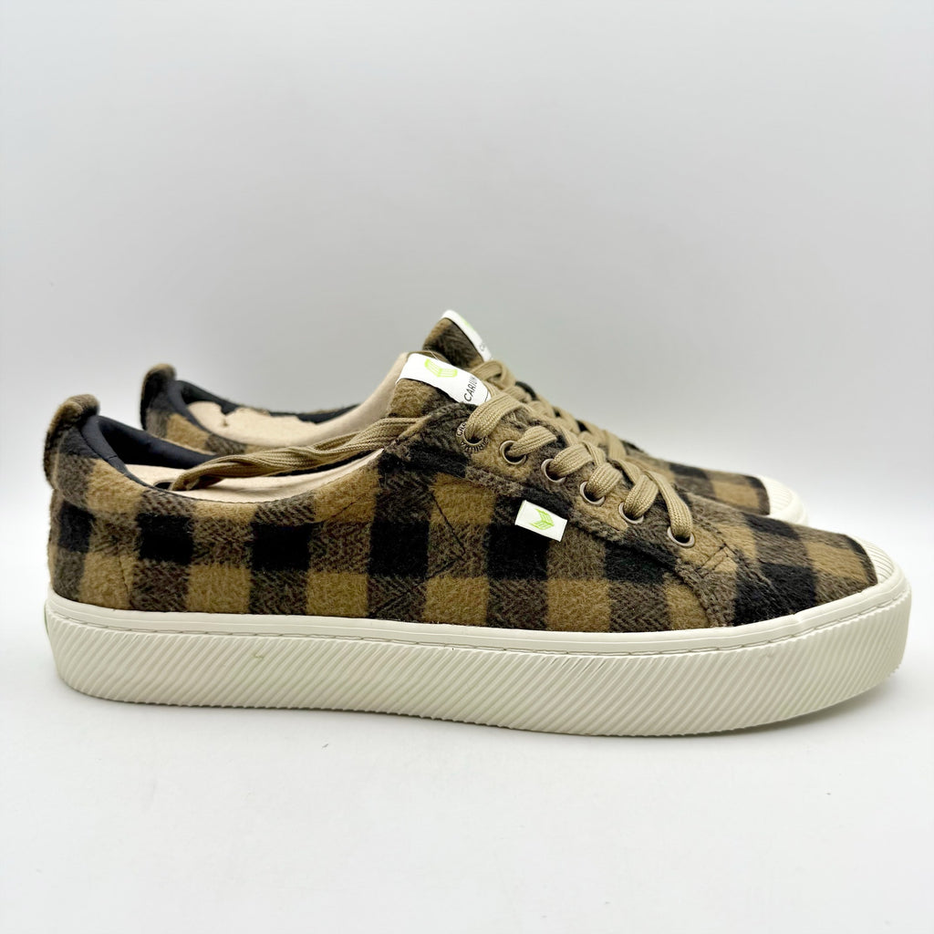 Cariuma Mens OCA Low Sneakers US 11 EU 44 Brown Plaid Organic Cotton NIB