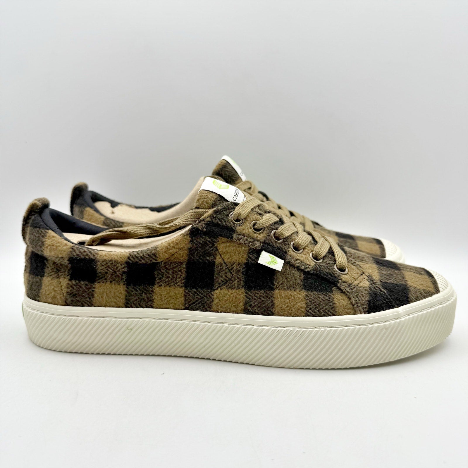 Cariuma Mens OCA Low Sneakers US 11 EU 44 Brown Plaid Organic Cotton NIB