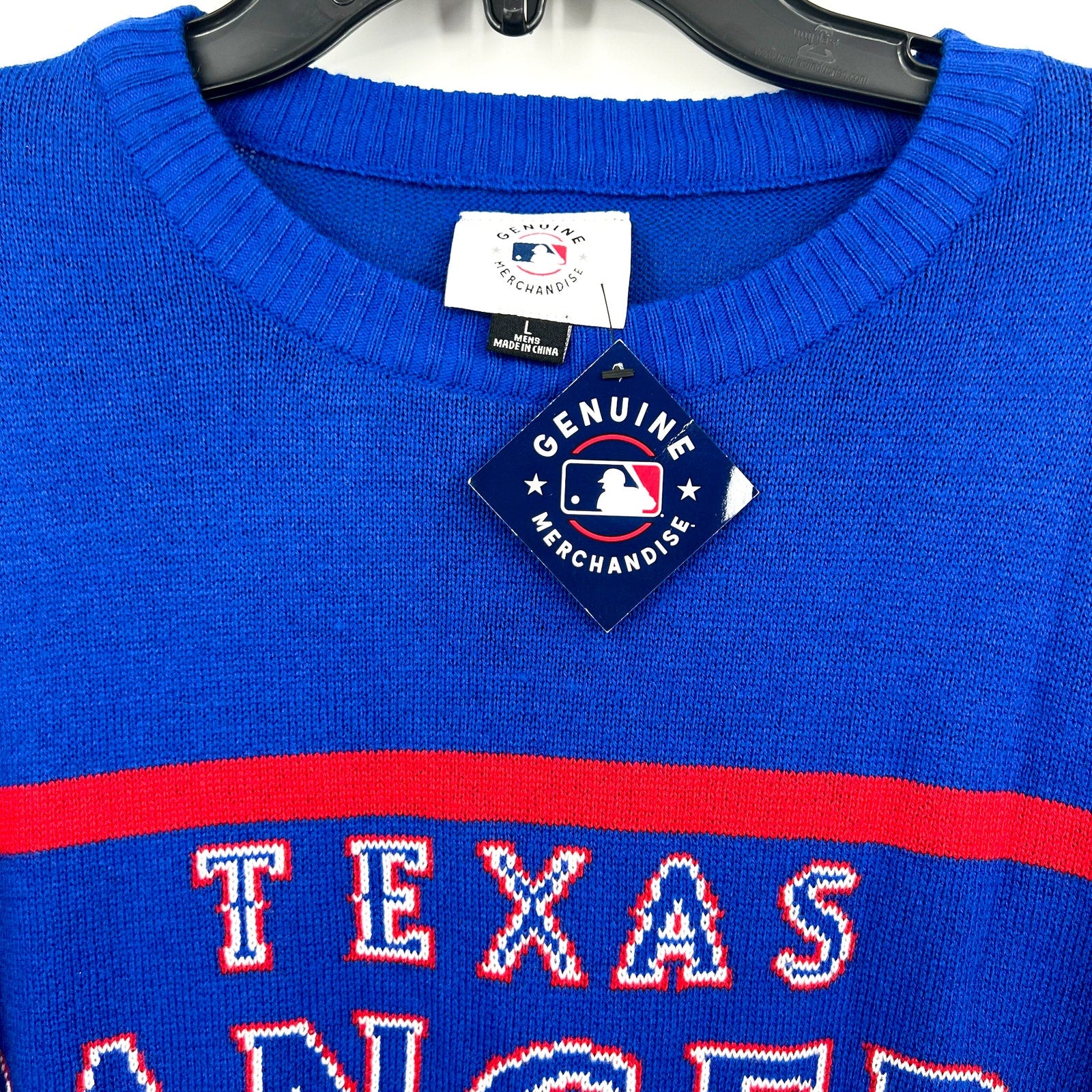 MLB Mens Texas Rangers Crewneck Sweater Large Dark Blue Red NWT